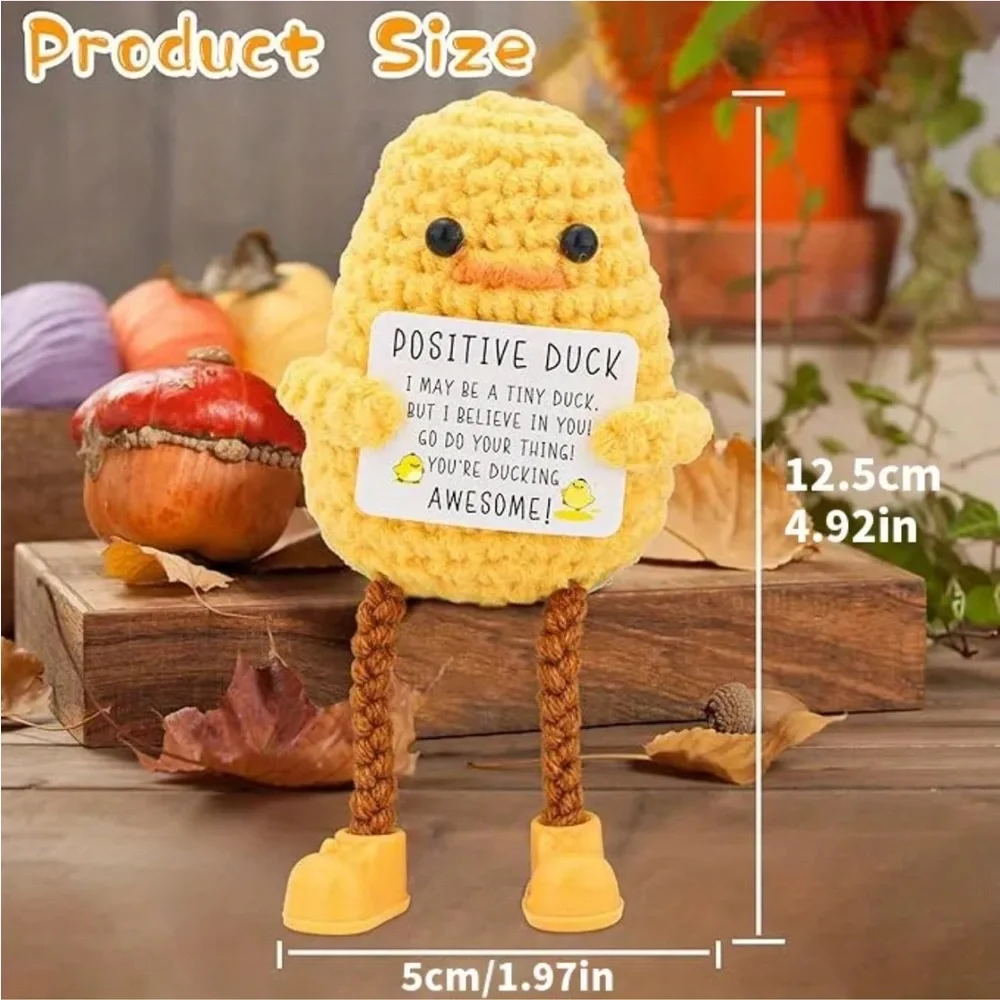 Mini Yellow Crochet Duck Plush with Inspirational Sign and Dangle Feet